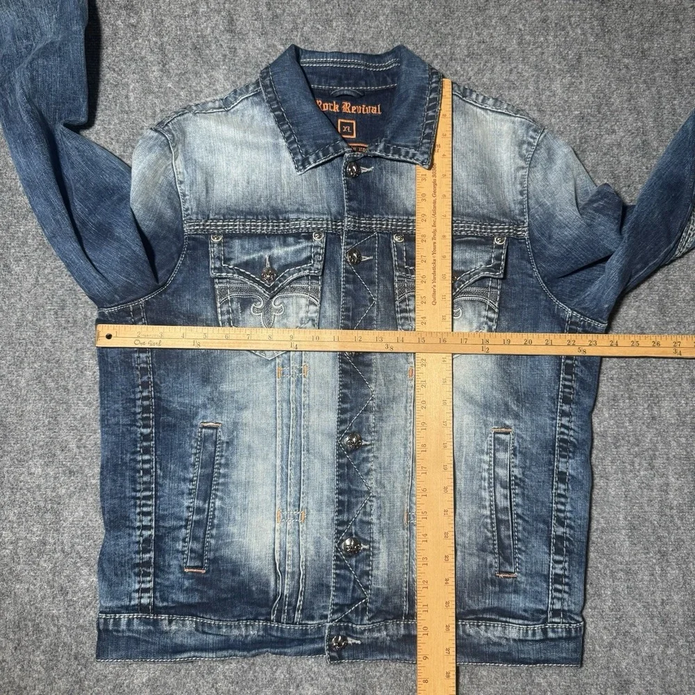 Rock Revival Men XL Jacket Blue Faded Denim Collar Grunge Y2K Biker Distressed